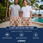 Friends in matching Men's Brambly Bounce Custom Face Beach Shorts — a group gift photo