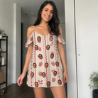 Real-life photo of someone wearing Women's Brambly Bounce Custom Face Off-Shoulder Dress — custom faces printed all-over