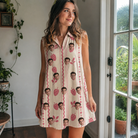 Real-life photo of someone wearing Women's Brambly Bounce Custom Face V-Neck Dress — custom faces printed all-over