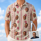 Man wearing Men's Brambly Bounce Custom Face Polo Shirt — custom faces printed all-over