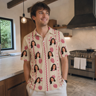 Real-life photo of someone wearing Men's Brambly Bounce Custom Face Polo Shirt — custom faces printed all-over