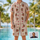 Man wearing Men's Brambly Bounce Custom Face Shirt & Shorts Set — custom faces printed all-over