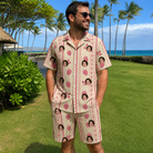 Real-life photo of someone wearing Men's Brambly Bounce Custom Face Shirt & Shorts Set — custom faces printed all-over