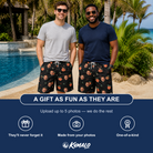 Friends in matching Men's Peach Please Custom Face Beach Shorts — a group gift photo