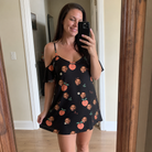 Real-life photo of someone wearing Women's Peach Please Custom Face Off-Shoulder Dress — custom faces printed all-over