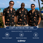 Friends in matching Men's Peach Please Custom Face Hawaiian Shirt — a group gift photo