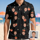 Man wearing Men's Peach Please Custom Face Polo Shirt — custom faces printed all-over