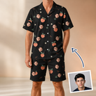 Man wearing Men's Peach Please Custom Face Shirt & Shorts Set — custom faces printed all-over