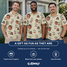 Friends in matching Men's Cherry Chomp Custom Face Polo Shirt — a group gift photo
