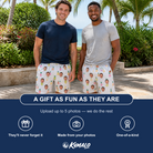 Friends in matching Men's Tangy Tresses Custom Face Beach Shorts — a group gift photo