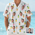Man wearing Men's Tangy Tresses Custom Face Hawaiian Shirt — custom faces printed all-over