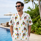 Real-life photo of someone wearing Men's Tangy Tresses Custom Face Hawaiian Shirt — custom faces printed all-over