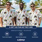 Friends in matching Men's Tangy Tresses Custom Face Hawaiian Shirt — a group gift photo