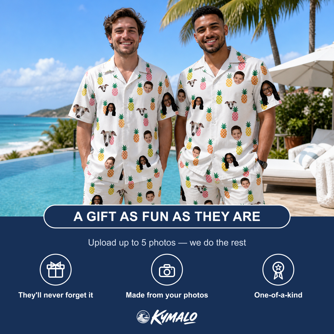Friends in matching Men's Tangy Tresses Custom Face Shirt & Shorts Set — a group gift photo