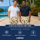 Friends in matching Men's Cobalt Cobblers Custom Face Beach Shorts — a group gift photo