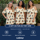 Friends in matching Women's Cobalt Cobblers Custom Face Off-Shoulder Dress — a group gift photo