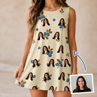 Woman wearing Women's Cobalt Cobblers Custom Face Tank Dress — custom faces printed all-over