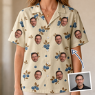 Woman wearing Women's Cobalt Cobblers Custom Face Hawaiian Shirt — custom faces printed all-over