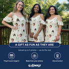Friends in matching Women's Pear Pressure Custom Face Off-Shoulder Dress — a group gift photo
