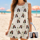 Woman wearing Women's Pear Pressure Custom Face Tank Dress — custom faces printed all-over