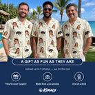 Friends in matching Men's Pear Pressure Custom Face Hawaiian Shirt — a group gift photo