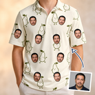 Man wearing Men's Pear Pressure Custom Face Polo Shirt — custom faces printed all-over