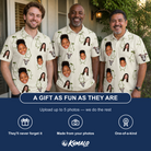 Friends in matching Men's Pear Pressure Custom Face Polo Shirt — a group gift photo