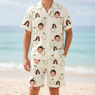 Model wearing Men's Pear Pressure Custom Face Shirt & Shorts Set printed with kids' faces