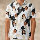 Model wearing Men's Juicy Jewels Custom Face Polo Shirt printed with kids' faces