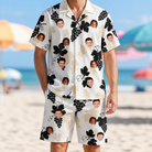 Model wearing Men's Juicy Jewels Custom Face Shirt & Shorts Set printed with kids' faces
