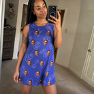 Real-life photo of someone wearing Women's Blueberry Boogie Custom Face Tank Dress — custom faces printed all-over