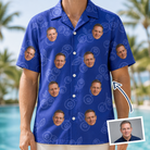 Man wearing Men's Blueberry Boogie Custom Face Hawaiian Shirt — custom faces printed all-over