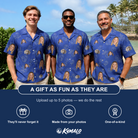Friends in matching Men's Blueberry Boogie Custom Face Hawaiian Shirt — a group gift photo