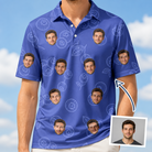 Man wearing Men's Blueberry Boogie Custom Face Polo Shirt — custom faces printed all-over