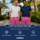 Friends in matching Men's Grape Escape Custom Face Beach Shorts — a group gift photo
