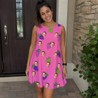 Real-life photo of someone wearing Women's Grape Escape Custom Face Tank Dress — custom faces printed all-over