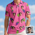 Man wearing Men's Grape Escape Custom Face Polo Shirt — custom faces printed all-over
