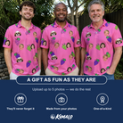 Friends in matching Men's Grape Escape Custom Face Polo Shirt — a group gift photo