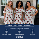 Friends in matching Women's Raspberry Rhapsody Custom Face Off-Shoulder Dress — a group gift photo