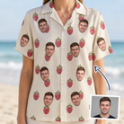 Woman wearing Women's Raspberry Rhapsody Custom Face Hawaiian Shirt — custom faces printed all-over