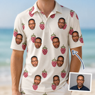 Man wearing Men's Raspberry Rhapsody Custom Face Polo Shirt — custom faces printed all-over