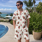 Real-life photo of someone wearing Men's Raspberry Rhapsody Custom Face Shirt & Shorts Set — custom faces printed all-over