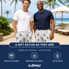 Friends in matching Men's Berry Merry Custom Face Beach Shorts — a group gift photo