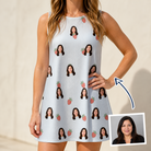 Woman wearing Women's Berry Merry Custom Face Tank Dress — custom faces printed all-over