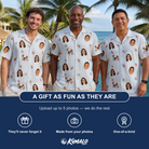 Friends in matching Men's Berry Merry Custom Face Hawaiian Shirt — a group gift photo