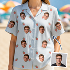 Woman wearing Women's Berry Merry Custom Face Hawaiian Shirt — custom faces printed all-over