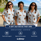 Friends in matching Women's Berry Merry Custom Face Hawaiian Shirt — a group gift photo