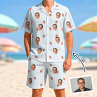 Man wearing Men's Berry Merry Custom Face Shirt & Shorts Set — custom faces printed all-over