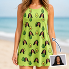 Woman wearing Women's Avo Groove Custom Face Tank Dress — custom faces printed all-over