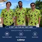 Friends in matching Men's Avo Groove Custom Face Hawaiian Shirt — a group gift photo